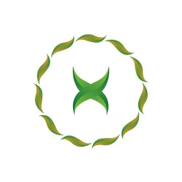 Vector illustration letter x with leaf and circle nature icon logo design gre Stock Illustration