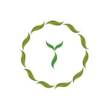 Vector illustration letter y with leaf and circle nature icon logo design gre Stock Illustration