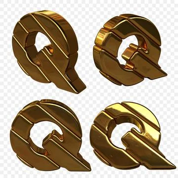 Vector illustration of letters made of gold. 3d letter Q Stock Illustration