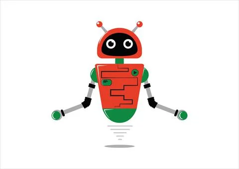 Vector illustration of levitating robot in flat style Stock Illustration