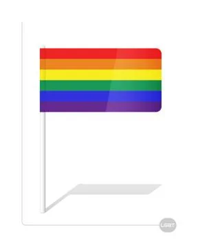 Vector illustration of the LGBT flag with a plastic stick is on white. Illustrazione stock