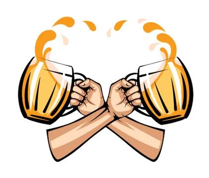 Vector illustration of light beer mug in hand, isolated on white background Stock Illustration
