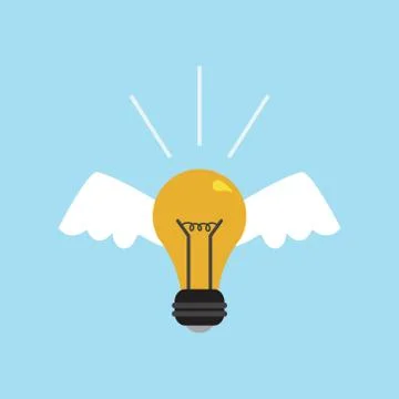 Vector illustration Light bulb with wings and rays shining. Symbol of energy  Stock Illustration