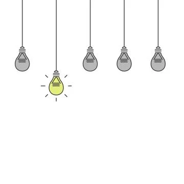 Vector illustration of light bulbs with one burning, an idea that has arisen Stock Illustration