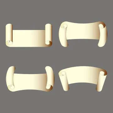 Vector illustration of light parchment color paper scroll rolled banner set Stock Illustration