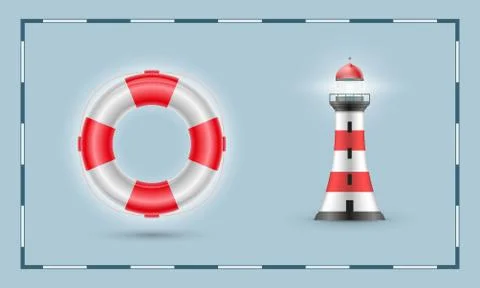 Vector illustration of lighthouse and life buoy. Stock-Illustration