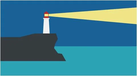 Vector illustration of a lighthouse on a rugged cliff with lighthouse, mariti Stock Illustration