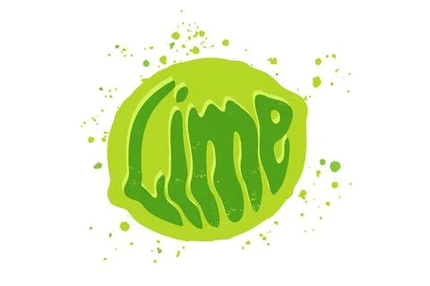 Vector illustration of lime with text in groovy style. Vector juicy lime in.. Stock Illustration