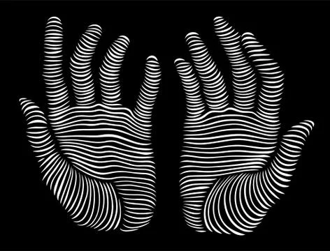 Vector illustration line art hands on a black background Illustrazione stock