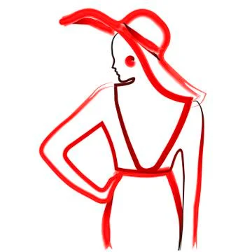 Vector illustration in Line Art style. Silhouette of Girl in Dress with open Stock Illustration
