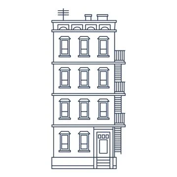 Vector illustration - line drawn old building with balcony and stairs isolated Stock Illustration