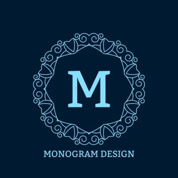 Vector illustration of the linear blue monogram Illustrazione stock