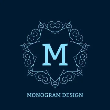 Vector illustration of the linear blue monogram Stock Illustration