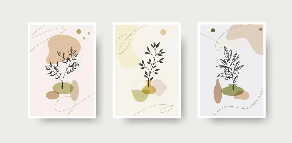 Vector illustration, linear branches, outlines of petals with a delicate abst Stock Illustration