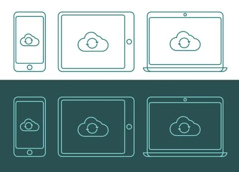 Vector illustration of linear style cloud computing icons Stock Illustration