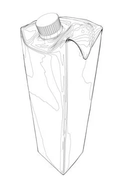 Vector illustration linear, tetrapack of milk or juice, drawn line sketch, Stock Illustration