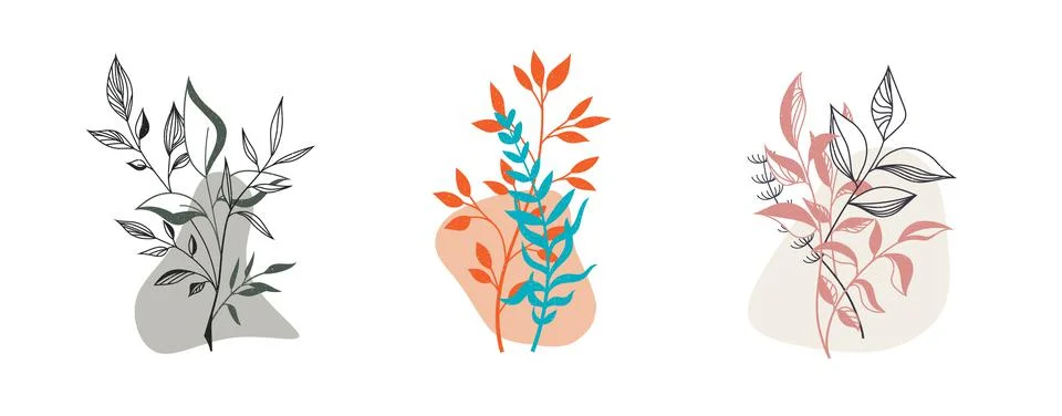 Vector illustration, linear twigs with colored delicate abstract elements, is Illustrazione stock