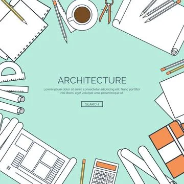 Vector illustration, lined. Flat architectural project. Teamwork. Building Ilustración de archivo