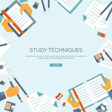 Vector illustration, lined. Flat backgrounds set. Distance education, learning イラスト素材