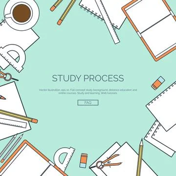 Vector illustration, lined. Flat backgrounds set. Distance education, learning Illustrazione stock