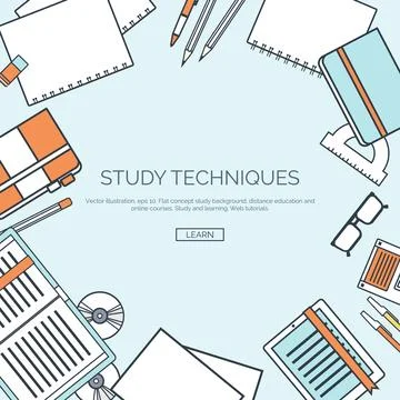 Vector illustration, lined. Flat backgrounds set. Distance education, learning Illustrazione stock