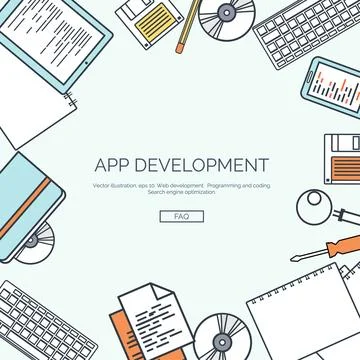 Vector illustration, lined. Flat computing background. Programming ,coding. Web Stock Illustration