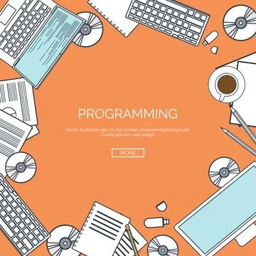 Vector illustration, lined. Flat computing background. Programming ,coding. Web Stock Illustration