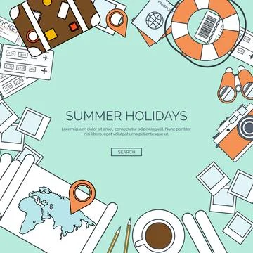 Vector illustration, lined. World travel concept background. Tourism. Holidays Stockillustratie