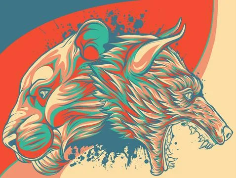 Vector illustration of lion and wolf head Stock Illustration