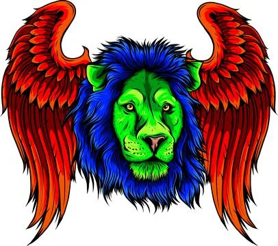 Vector illustration of lion head winged on white background. digital hand draw Illustrazione stock