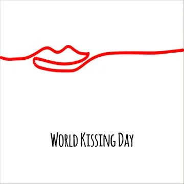 Vector illustration a lips in line art style with text world kissing day on Stock Illustration