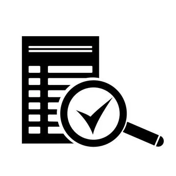 Vector illustration, list icon, magnifying glasses and check marks. Stock Illustration