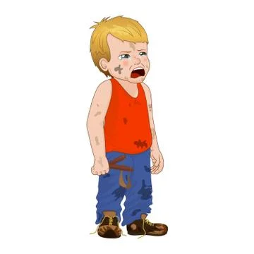 Vector Illustration little hellion boy crying, face showing sadness emotion. Boy Stock Illustration