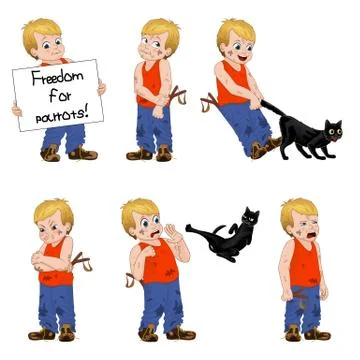 Vector Illustration little hellion boy set emotions. Boy has untidy appearance Stock Illustration