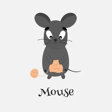 Vector illustration of a little mouse that is knitting. Stock Illustration