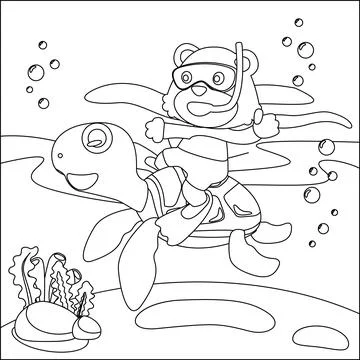 Vector illustration of little turtle and bear are swim in underwater Stock Illustration