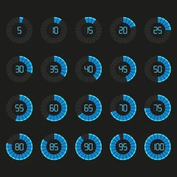 Vector illustration of loading blue circles set. 5 to 100. Isolated. Stock Illustration