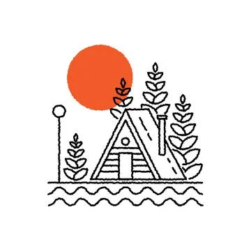 Vector illustration of lodge in mono line style for badge, patch, t-shirt Stock Illustration