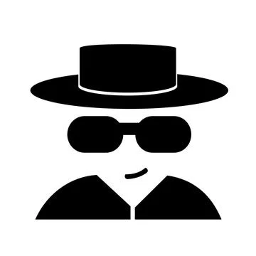 Vector illustration, logo, badge agent, spy in hat and glasses. Stock Illustration