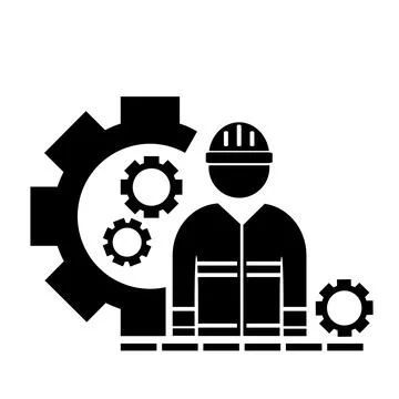 Vector illustration, logo, contractor, engineer badge and gear. Stock Illustration