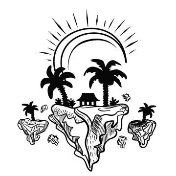 Vector illustration, logo flying islands with palms, Stock Illustration