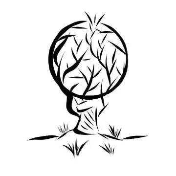 Vector illustration logo in the form of an abstract tree with a round crown d Stock Illustration