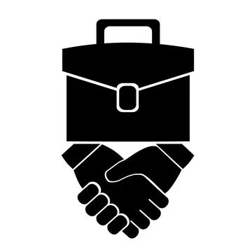 Vector illustration, logo, handshake and briefcase icon. Illustrazione stock