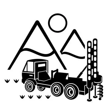Vector illustration, logo, icon of the car and drilling rig. Stock Illustration