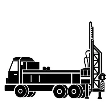 Vector illustration, logo, icon of a car and a drilling rig. The construction in Stock Illustration