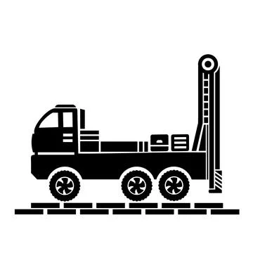 Vector illustration, logo, icon of a car and a drilling rig. The construction in Stock Illustration