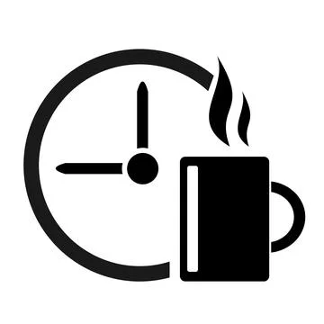 Vector illustration, logo, icon. A mug with a hot drink and a watch. Stock Illustration
