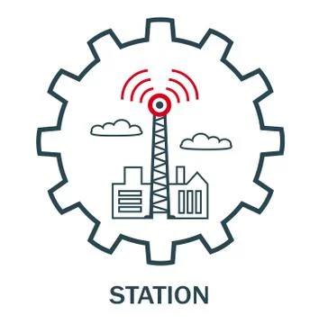 Vector illustration of the logo, icons of the wireless transmission tower Stock Illustration