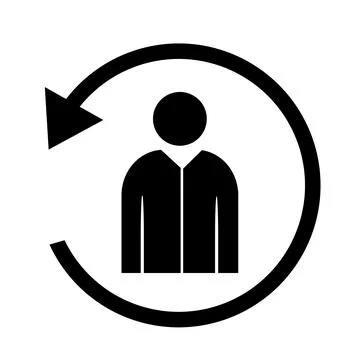 Vector illustration, logo, man icon, circular arrow. Illustrazione stock