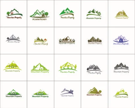 Vector illustration logo of mountain building with windmill for ecological co Stock Illustration